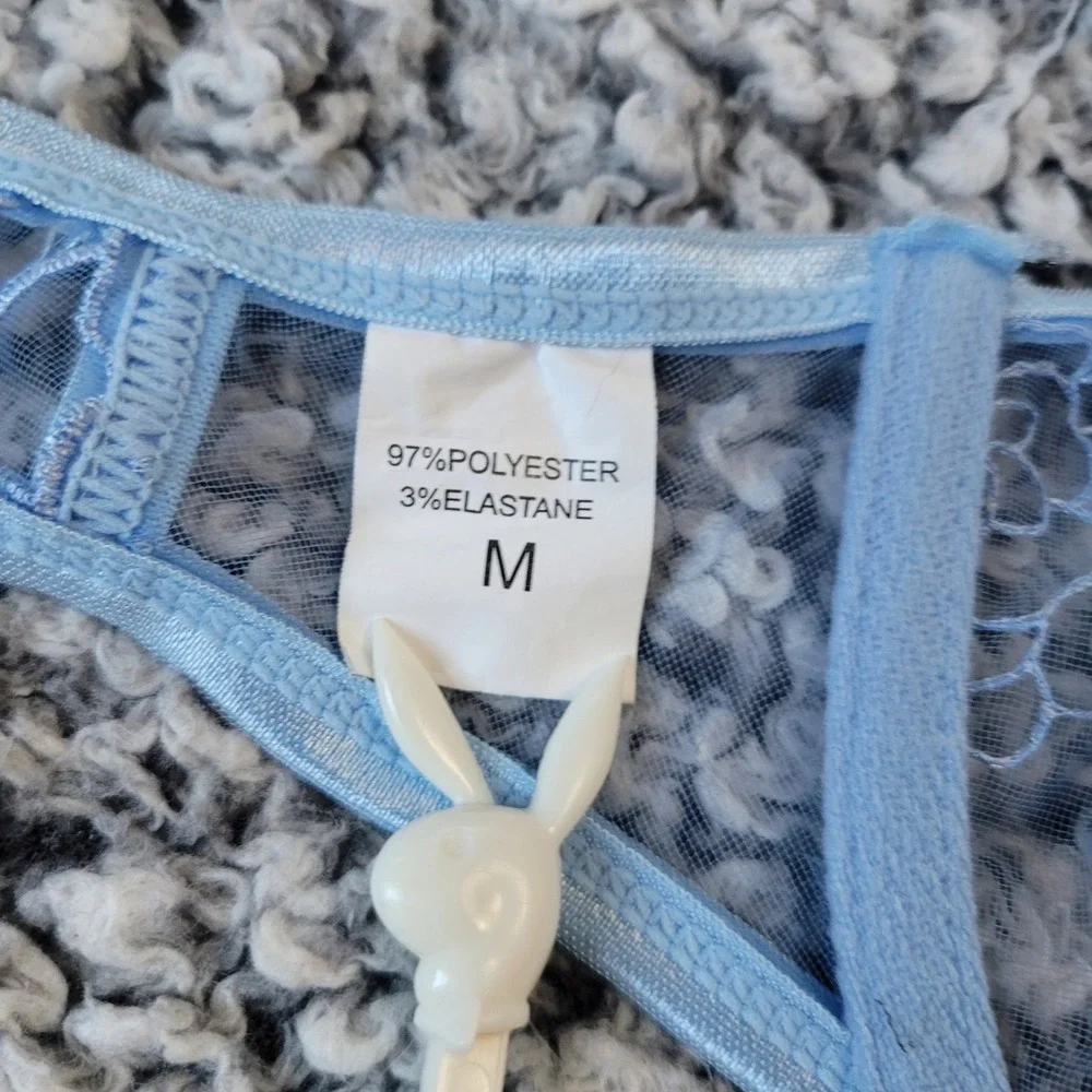 Blue lace‎ bra sheer floral medium rose print pastel coquette feminine romantic